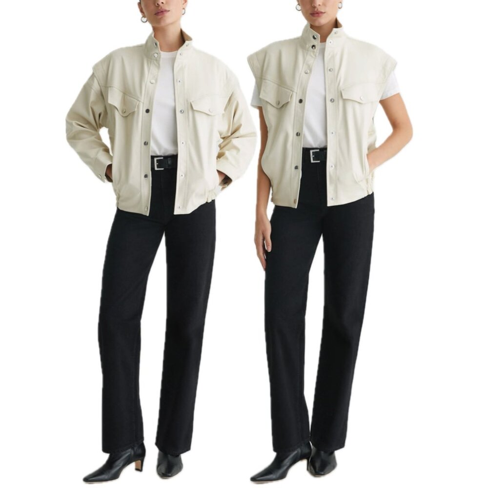 AG Adriano Goldschmied Santana Vegan Leather Vest Jacket (Ivory Dust)